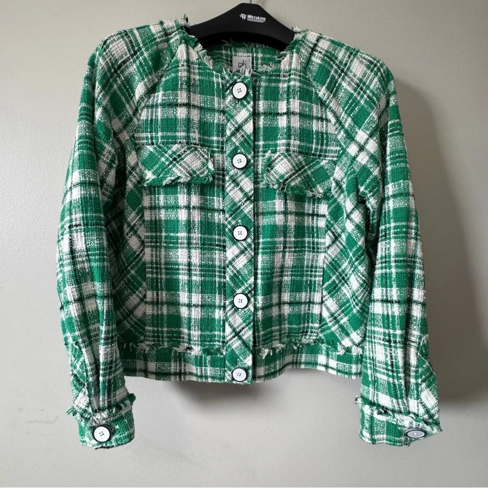 Cabi Library Jacket Green White Black Plaid  size Medium - Picture 2 of 10